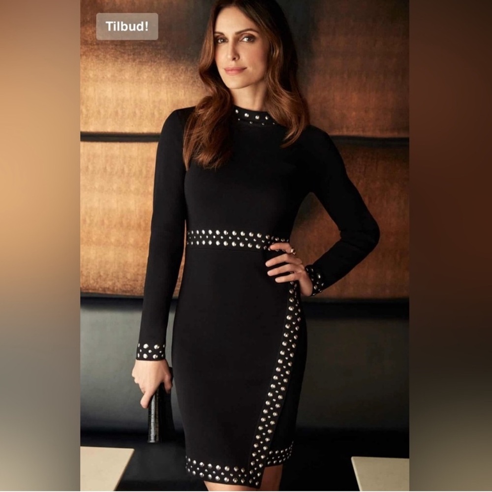 Joseph Ribkoff Black Dress with Silver Accents Studded Sz M